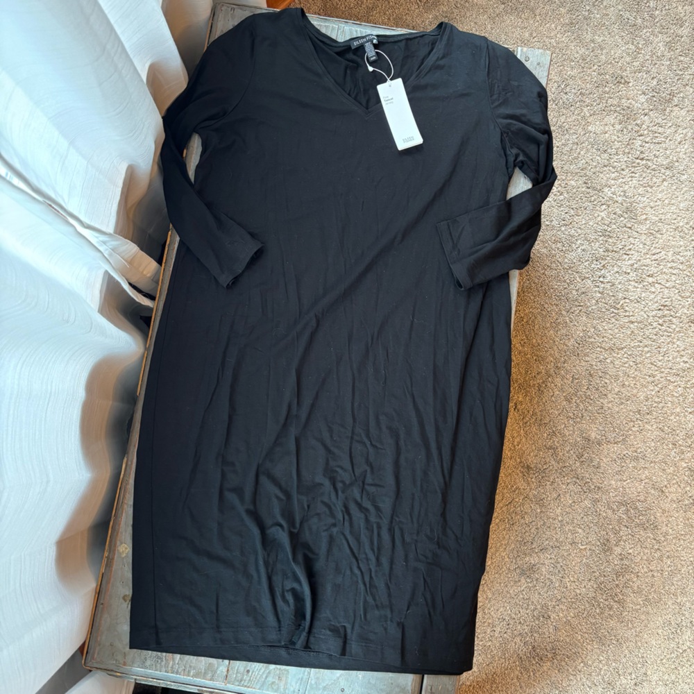 NWT Eileen Fisher black V-neck shift dress | size medium